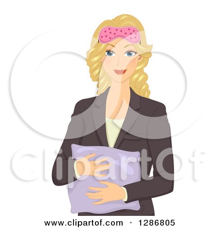 Clipart of a Happy Blond White Business Woman Ready to Take a Nap - Royalty Free Vector Illustration by BNP Design Studio