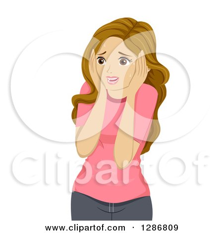 Clipart of a Sweating Scared Dirty Blond Caucasian Woman - Royalty Free Vector Illustration by BNP Design Studio