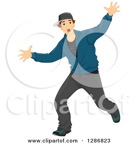 Clipart of a Brunette White Male Teenager Dancing Hip Hop - Royalty Free Vector Illustration by BNP Design Studio