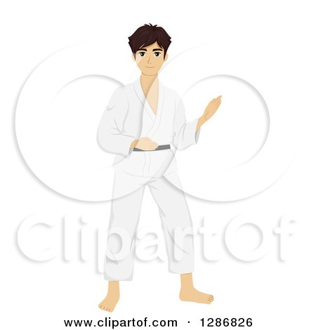 Clipart of a Young Teenage Asian Boy in Judo Uniform - Royalty Free Vector Illustration by BNP Design Studio