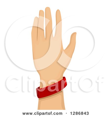 Clipart of a Caucasian Hand Wearing a Red Baller Bracelet - Royalty Free Vector Illustration by BNP Design Studio