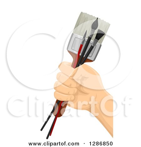 Clipart of a White Hand Holding Paintbrushes - Royalty Free Vector Illustration by BNP Design Studio