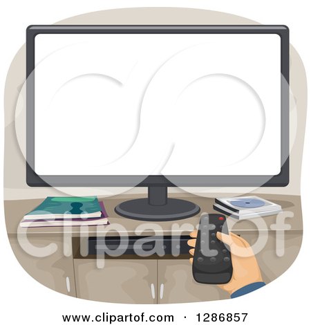 Clipart of a White Hand Pointing a Remote Control at a Television - Royalty Free Vector Illustration by BNP Design Studio
