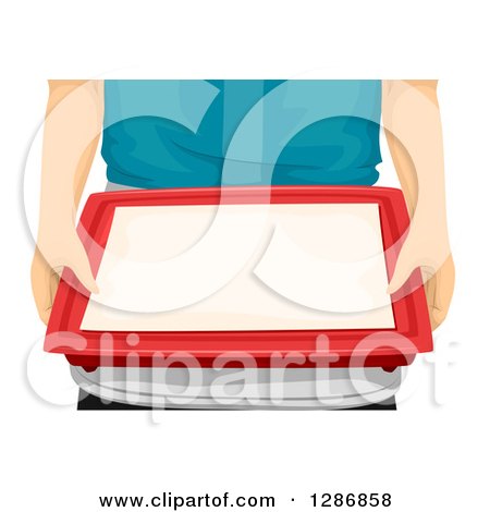 Clipart of Caucasian Hands Holding a Cafeteria Tray - Royalty Free Vector Illustration by BNP Design Studio