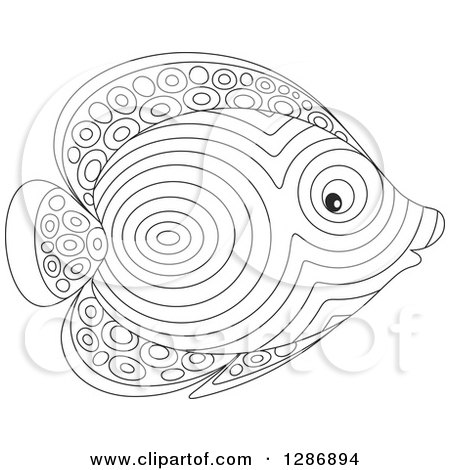 Clipart of a Black and White Patterned Marine Fish - Royalty Free Vector Illustration by Alex Bannykh