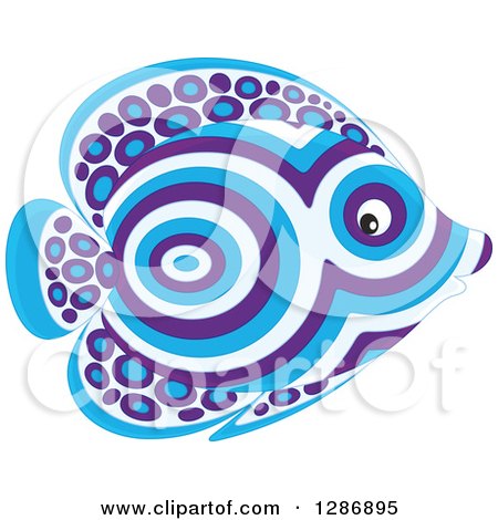 Clipart of a Blue and Purple Patterned Marine Fish Facing Right - Royalty Free Vector Illustration by Alex Bannykh