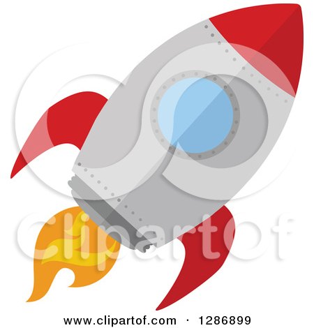 Clipart of a Modern Flat Design of a Red and Metal Rocket - Royalty Free Vector Illustration by Hit Toon