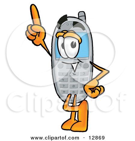 Clipart Picture of a Wireless Cellular Telephone Mascot Cartoon Character Pointing Upwards by Mascot Junction