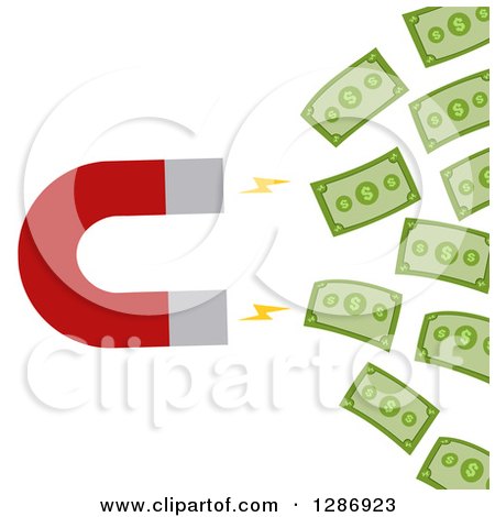Clipart of a Modern Flat Design of a Magnet Drawing in Cash Money - Royalty Free Vector Illustration by Hit Toon
