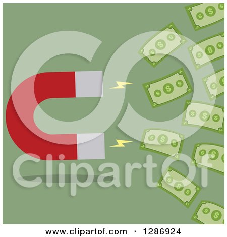 Clipart of a Modern Flat Design of a Magnet Drawing in Cash Money over Green - Royalty Free Vector Illustration by Hit Toon