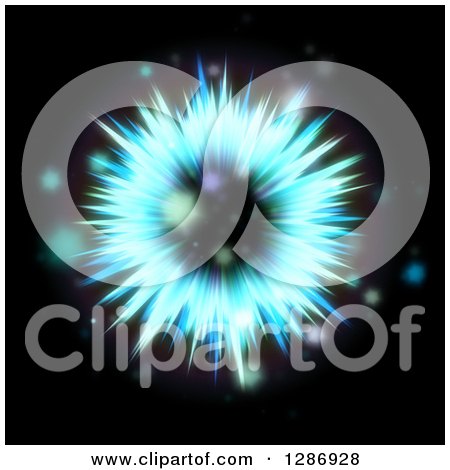 Clipart of a Blue Solar Fractal Burst Explosion and Flares on Black - Royalty Free Illustration by Arena Creative