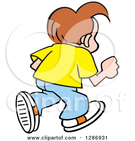 Clipart of a Casual Brunette Caucasian Boy Walking Away - Royalty Free Vector Illustration by Johnny Sajem