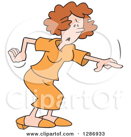 Clipart of an Angry Pointing Brunette Caucasian Wife or Mother Pointing - Royalty Free Vector Illustration by Johnny Sajem