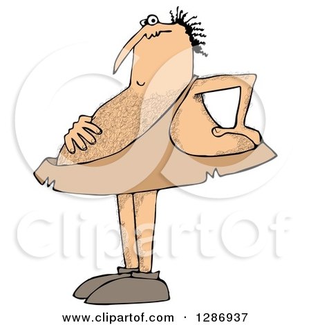 Clipart of a Hairy Caveman with a Sour Stomach - Royalty Free Illustration by djart