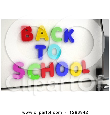 Clipart of 3d Colorful Magnets Spelling out BACK TO SCHOOL on a Refrigerator - Royalty Free Illustration by stockillustrations