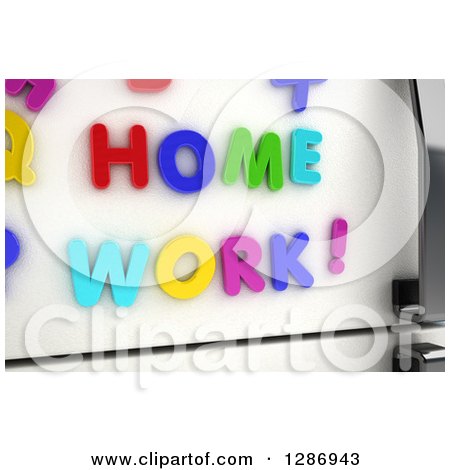 Clipart of 3d Colorful Magnets Spelling out HOME WORK on a Refrigerator - Royalty Free Illustration by stockillustrations