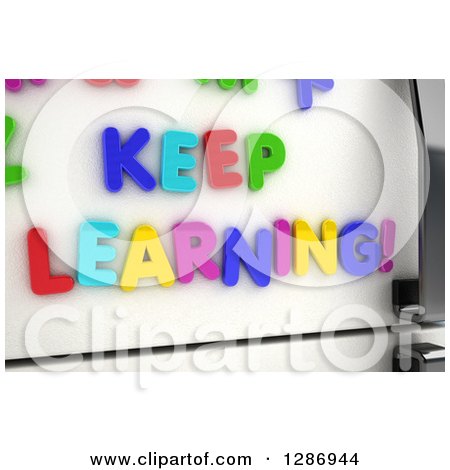 Clipart of 3d Colorful Magnets Spelling out KEEP LEARNING on a Refrigerator - Royalty Free Illustration by stockillustrations