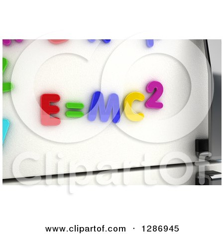 Clipart of 3d Colorful Magnets Forming the Mass Energy Equivalence on a Refrigerator - Royalty Free Illustration by stockillustrations