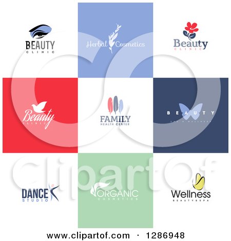 Clipart of Flat Design Beauty Business Logo Icons with Text on Colorful Tiles - Royalty Free Vector Illustration by elena