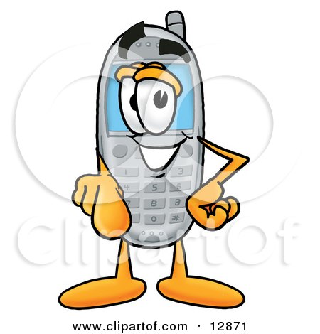 Clipart Picture of a Wireless Cellular Telephone Mascot Cartoon Character Pointing at the Viewer by Mascot Junction