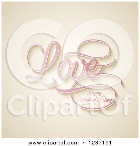 Clipart of Pink Love Happy Valentines Day Text on Beige - Royalty Free Vector Illustration by KJ Pargeter