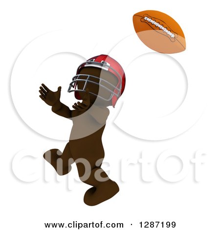 Clipart of a 3d Brown Man in a Red Helmet, Catching a Football - Royalty Free Illustration by KJ Pargeter