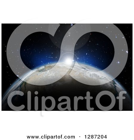 Clipart of a 3d Star Shining Around Planet Earth - Royalty Free Illustration by KJ Pargeter