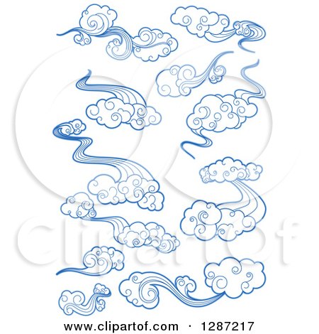 Clipart of Swirly Blue Clouds and Wind Designs - Royalty Free Vector Illustration by Vector Tradition SM