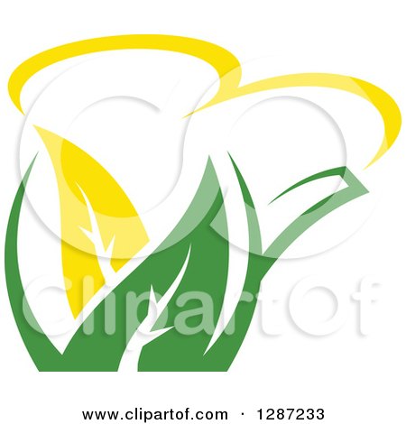 Clipart of a Green and Yellow Tea Pot with Leaves 7 - Royalty Free Vector Illustration by Vector Tradition SM