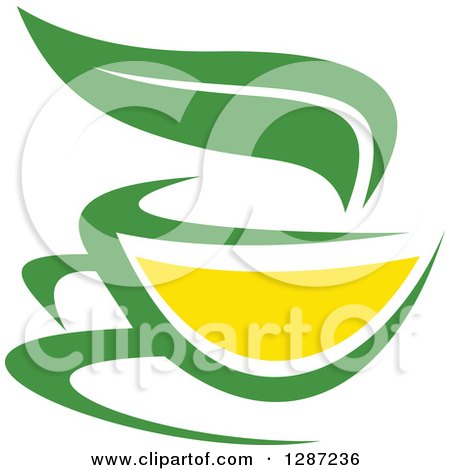 Clipart of a Green and Yellow Tea Cup with a Leaf 2 - Royalty Free Vector Illustration by Vector Tradition SM