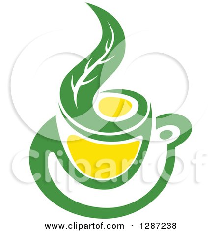 Clipart of a Green and Yellow Tea Cup with a Leaf 3 - Royalty Free Vector Illustration by Vector Tradition SM