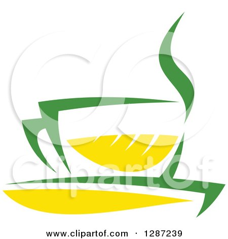 Clipart of a Green and Yellow Tea Cup with Steam - Royalty Free Vector Illustration by Vector Tradition SM