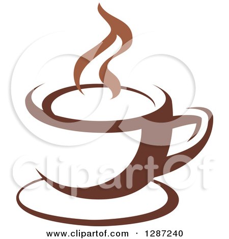 Clipart of a Two Toned Brown and White Steamy Coffee Cup on a Saucer 11 - Royalty Free Vector Illustration by Vector Tradition SM