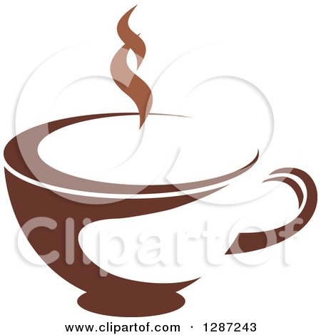 Clipart of a Two Toned Brown and White Steamy Coffee Cup - Royalty Free Vector Illustration by Vector Tradition SM