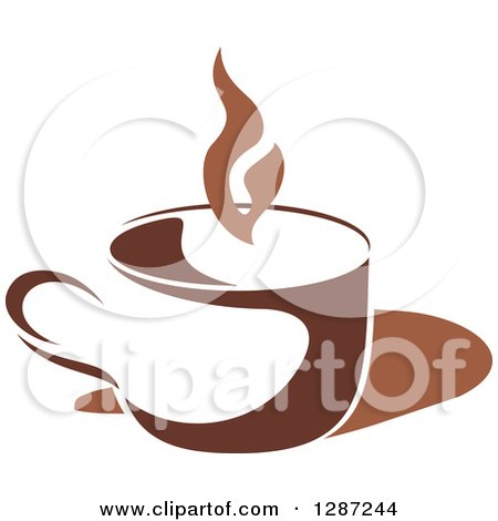 Clipart of a Two Toned Brown and White Steamy Coffee Cup 3 - Royalty Free Vector Illustration by Vector Tradition SM
