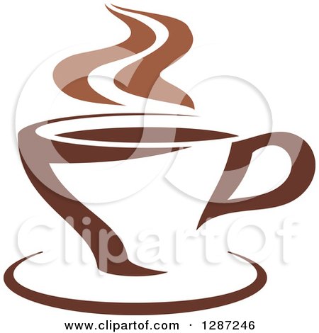 Clipart of a Two Toned Brown and White Steamy Coffee Cup on a Saucer 9 - Royalty Free Vector Illustration by Vector Tradition SM