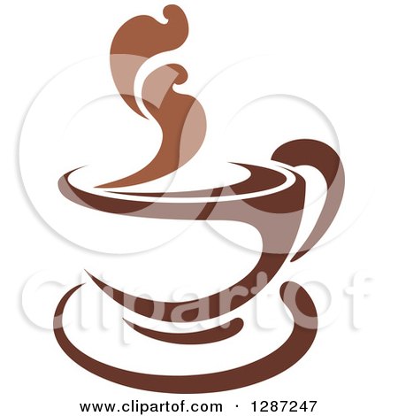 Clipart of a Two Toned Brown and White Steamy Coffee Cup on a Saucer 10 - Royalty Free Vector Illustration by Vector Tradition SM