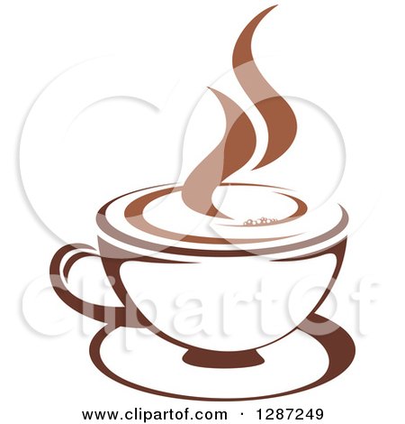 Clipart of a Two Toned Brown and White Steamy Coffee Cup on a Saucer - Royalty Free Vector Illustration by Vector Tradition SM