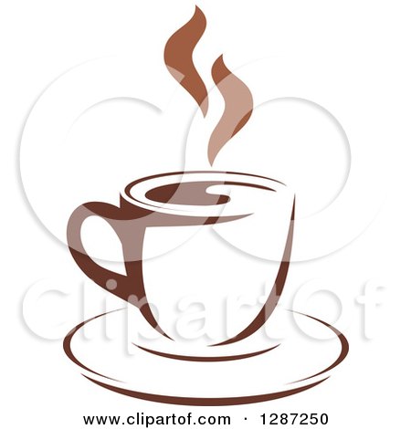 Clipart of a Two Toned Brown and White Steamy Coffee Cup on a Saucer 2 - Royalty Free Vector Illustration by Vector Tradition SM