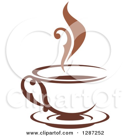 Clipart of a Two Toned Brown and White Steamy Coffee Cup on a Saucer 3 - Royalty Free Vector Illustration by Vector Tradition SM