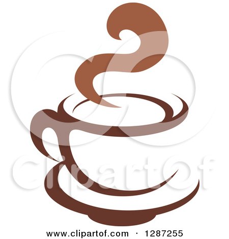 Clipart of a Two Toned Brown and White Steamy Coffee Cup on a Saucer 6 - Royalty Free Vector Illustration by Vector Tradition SM