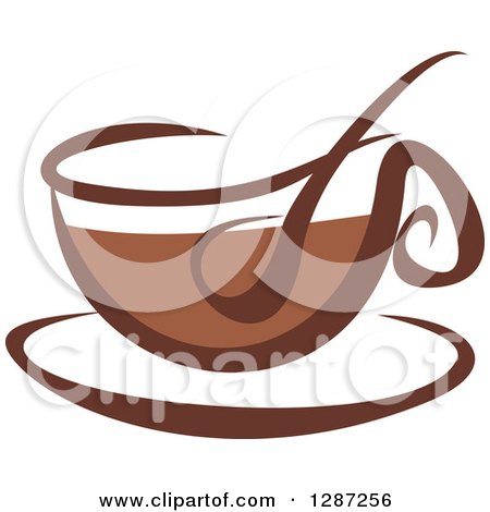 Clipart of a Two Toned Brown and White Steamy Coffee Cup on a Saucer 7 - Royalty Free Vector Illustration by Vector Tradition SM