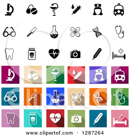 Clipart of Science and Medicine Icons in Black and White and Colorful Flat Design Tiles - Royalty Free Vector Illustration by Vector Tradition SM
