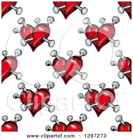 Clipart of a Seamless Background Pattern of Red Hearts Stabbed with Nails 2 - Royalty Free Vector Illustration by Vector Tradition SM