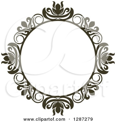 Clipart of a Dark Brown Round Ornate Vintage Floral Frame - Royalty Free Vector Illustration by Vector Tradition SM