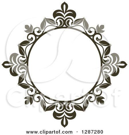 Clipart of a Dark Brown Round Ornate Vintage Floral Frame 2 - Royalty Free Vector Illustration by Vector Tradition SM