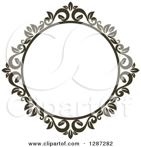 Clipart of a Dark Brown Round Ornate Vintage Floral Frame 4 - Royalty Free Vector Illustration by Vector Tradition SM