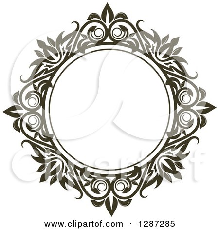 Clipart of a Dark Brown Round Ornate Vintage Floral Frame 7 - Royalty Free Vector Illustration by Vector Tradition SM