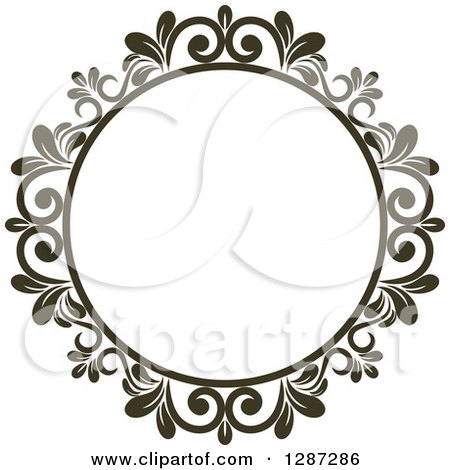 Clipart of a Dark Brown Round Ornate Vintage Floral Frame 8 - Royalty Free Vector Illustration by Vector Tradition SM