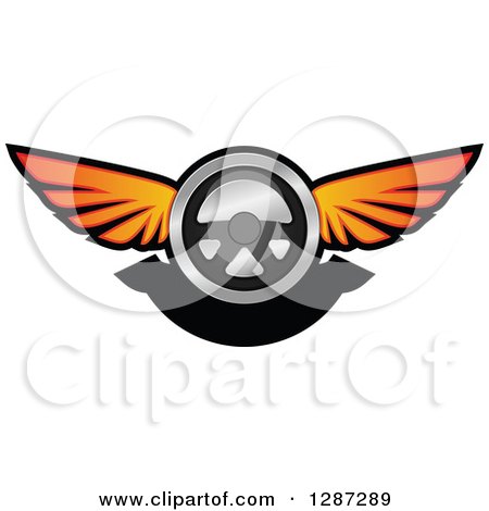 Clipart of a Winged Racing Steering Wheel and Black Banner - Royalty Free Vector Illustration by Vector Tradition SM